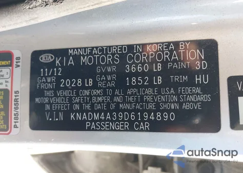 2013 Kia Rio Lx from USA, damaged, VIN KNADM4A39D6194890